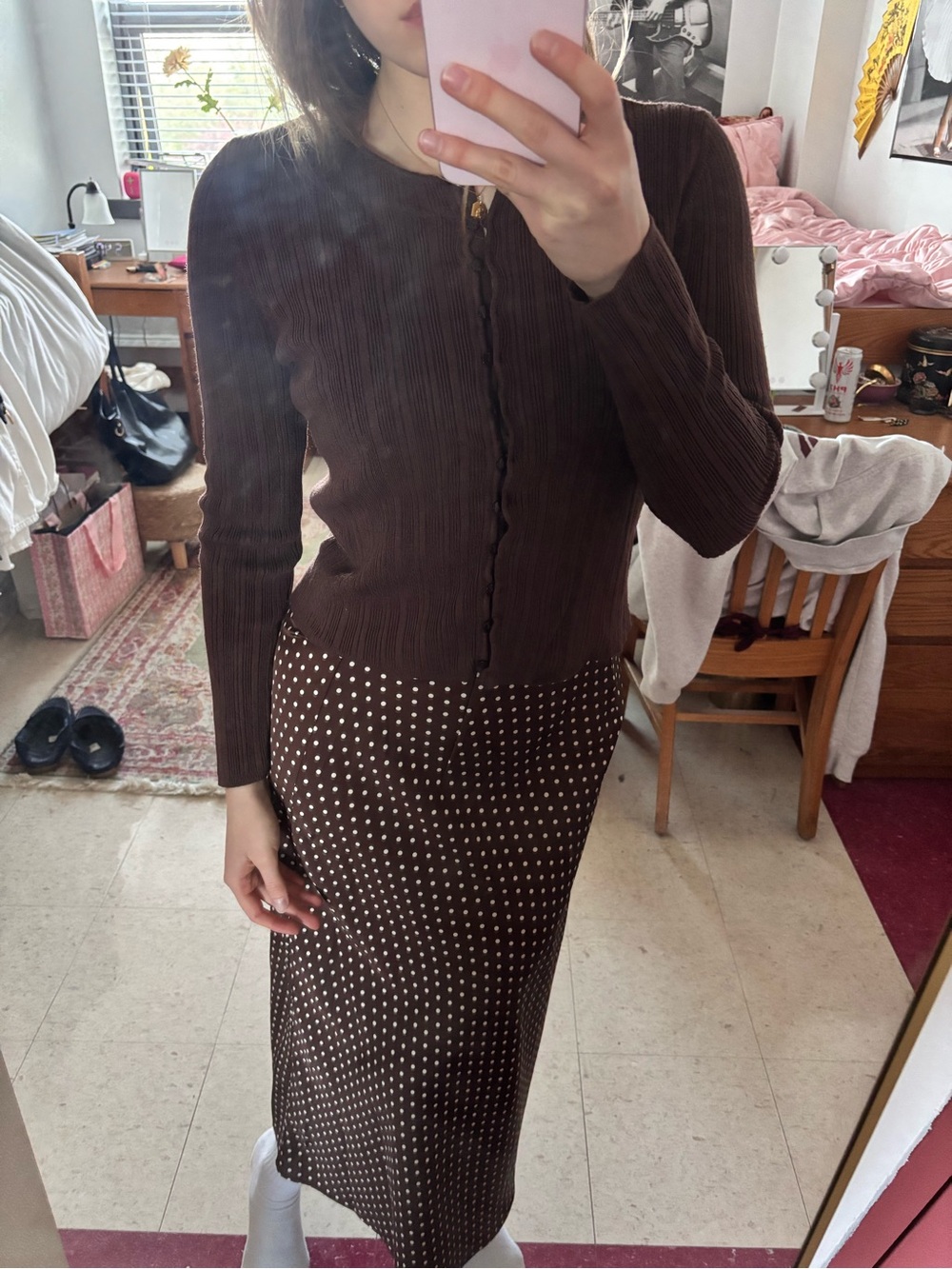 Joie brown polka dot skirt + top set